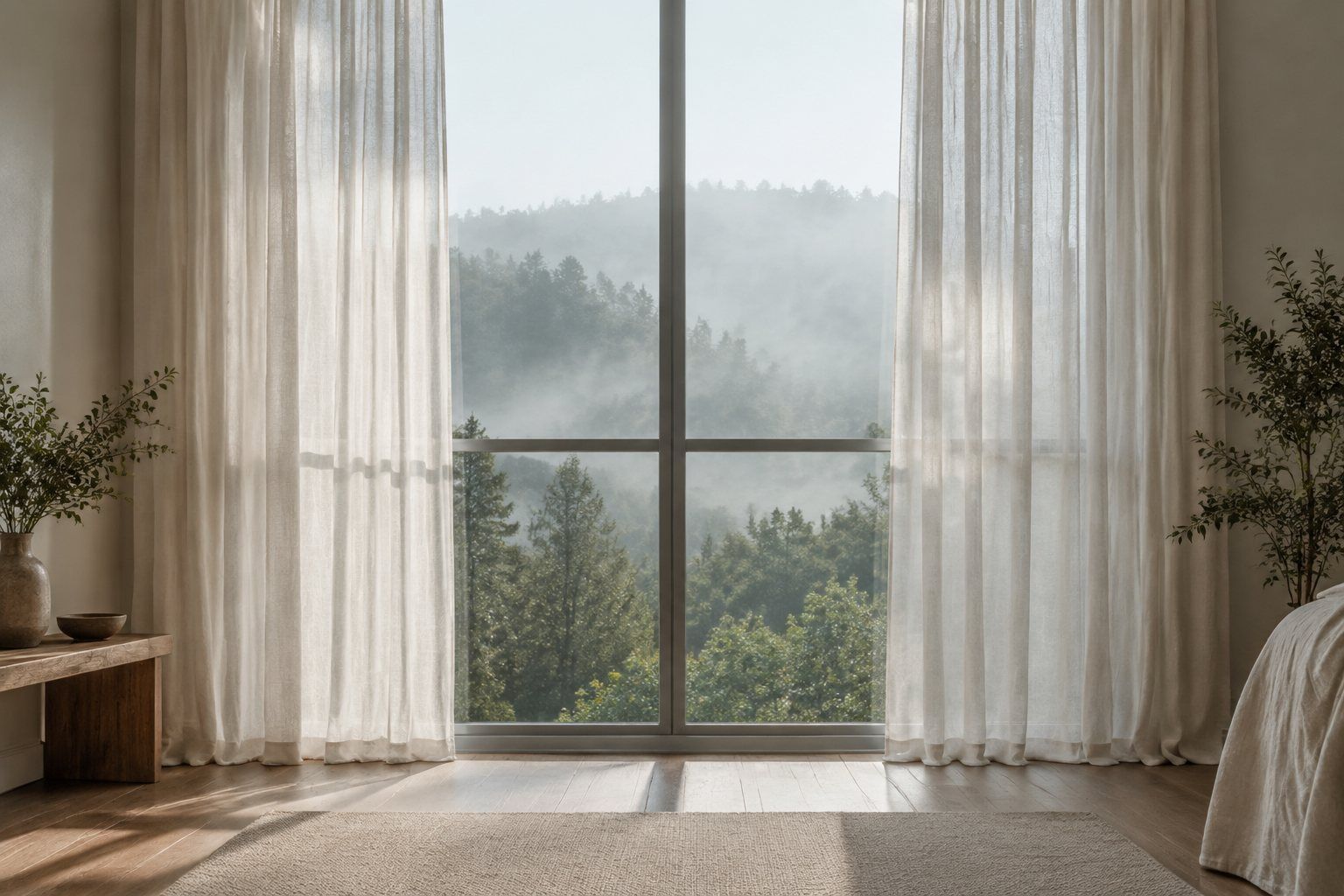 A pale morning through a tall window.