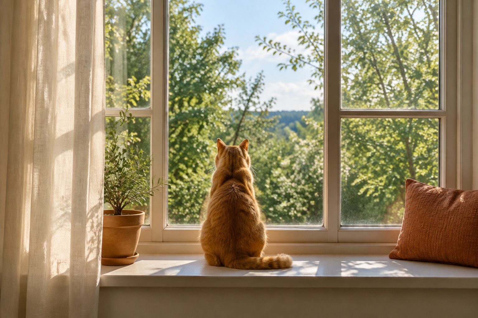 Daydream cat looking out